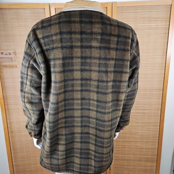 Vintage Orvis Fleece Teddy Jacket Mens XL Brown Black Plaid Faux Suede Utility - Picture 3 of 13